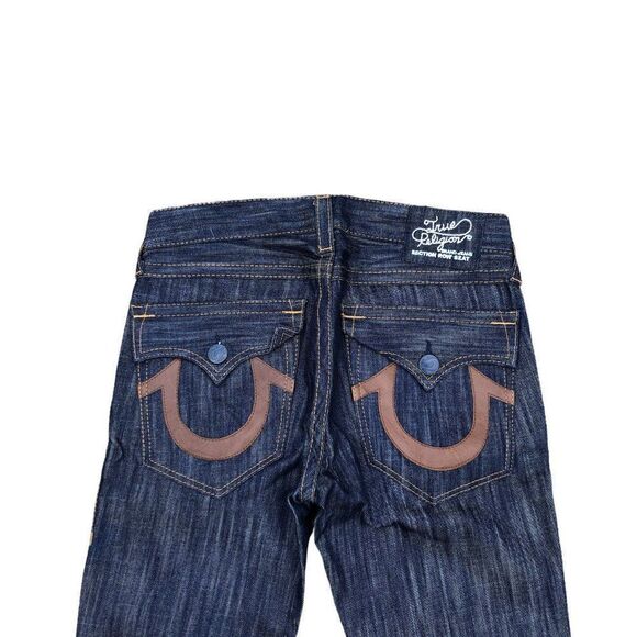 True Religion Jeans Size 33 Leather Horseshoe Blue - Picture 2 of 8